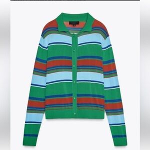 Zara Stripe Multicolored Button Down Cardigan